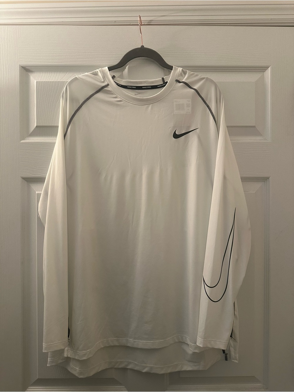 Nike White Long-Sleeve Dri-FIT Training Top with Black Swoosh